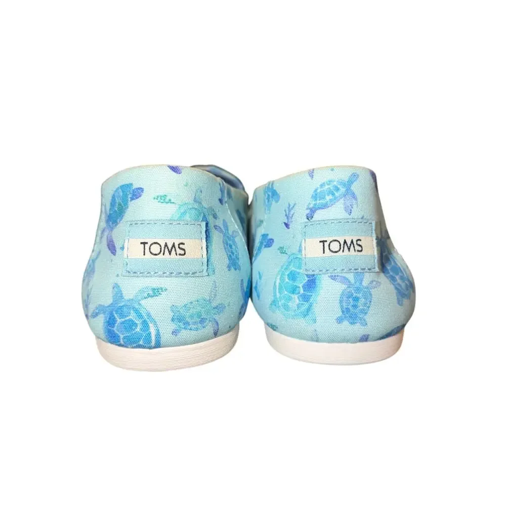 Toms Alpergata Cloudbound Flats Women's Size 8.5 Blue Sea Turtle Print Shoes